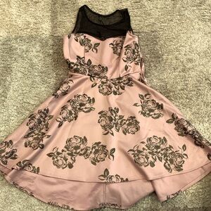 Juniors’ Flocked Floral-Print High-Low Dress